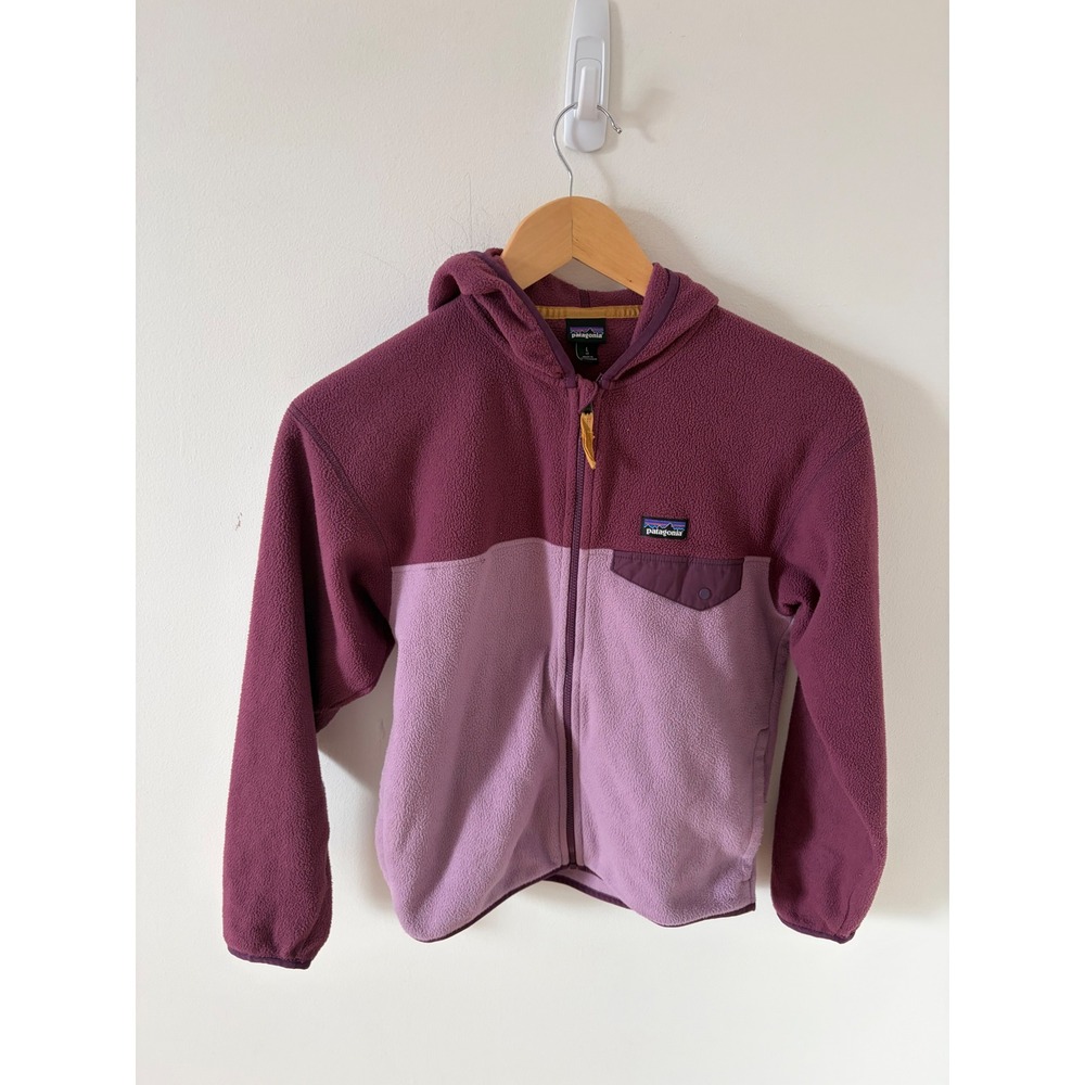 Patagonia Kids Large 12 Synchilla Full Zip Fleece Hoodie Purple Colorblock